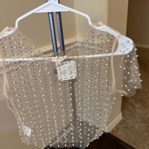 Endless Blu Women’s Sheer Mesh Blouse Beaded Rhinestone Crew Neck S