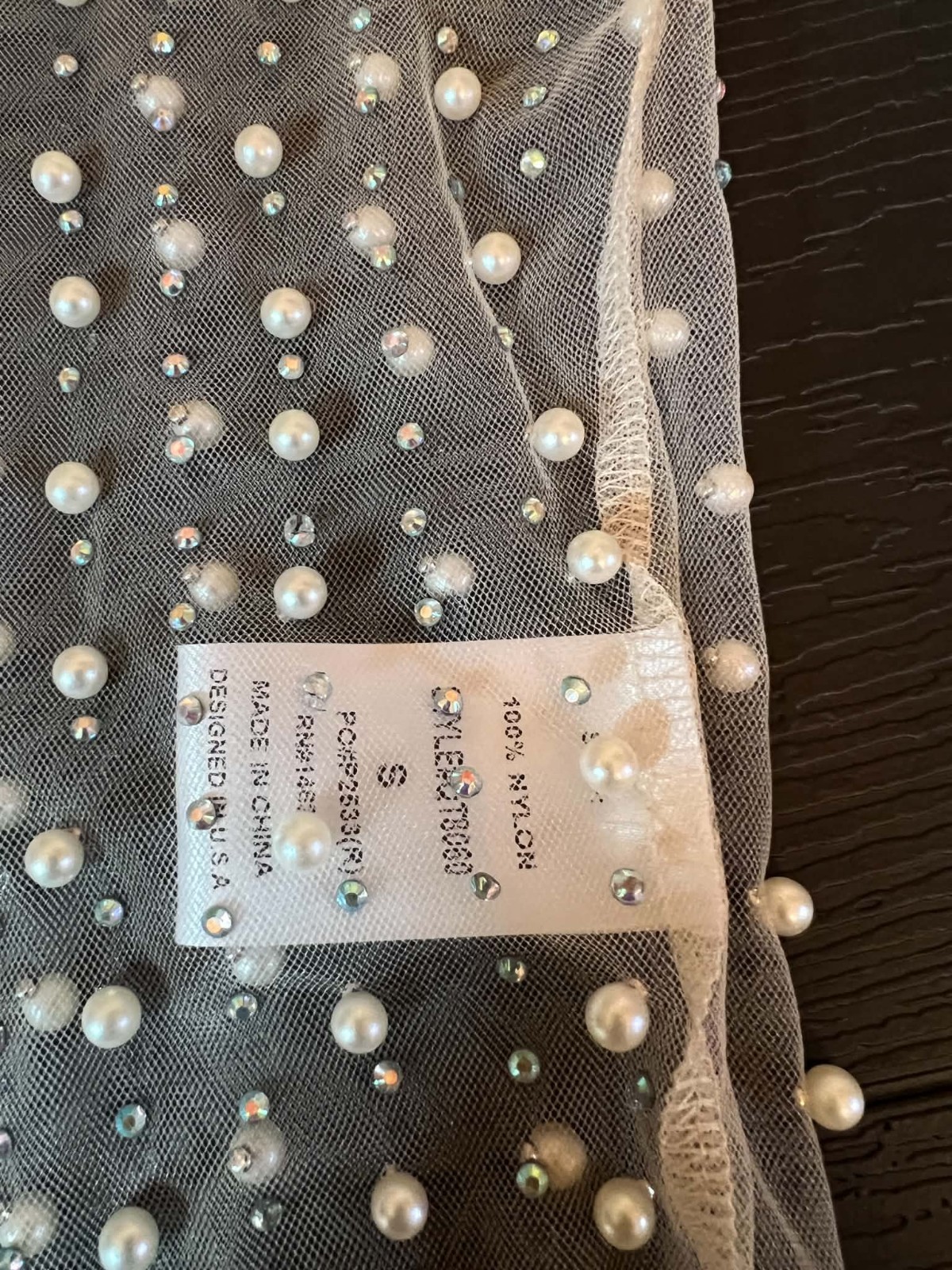 Endless Blu Women’s Sheer Mesh Blouse Beaded Rhinestone Crew Neck S - Image 3