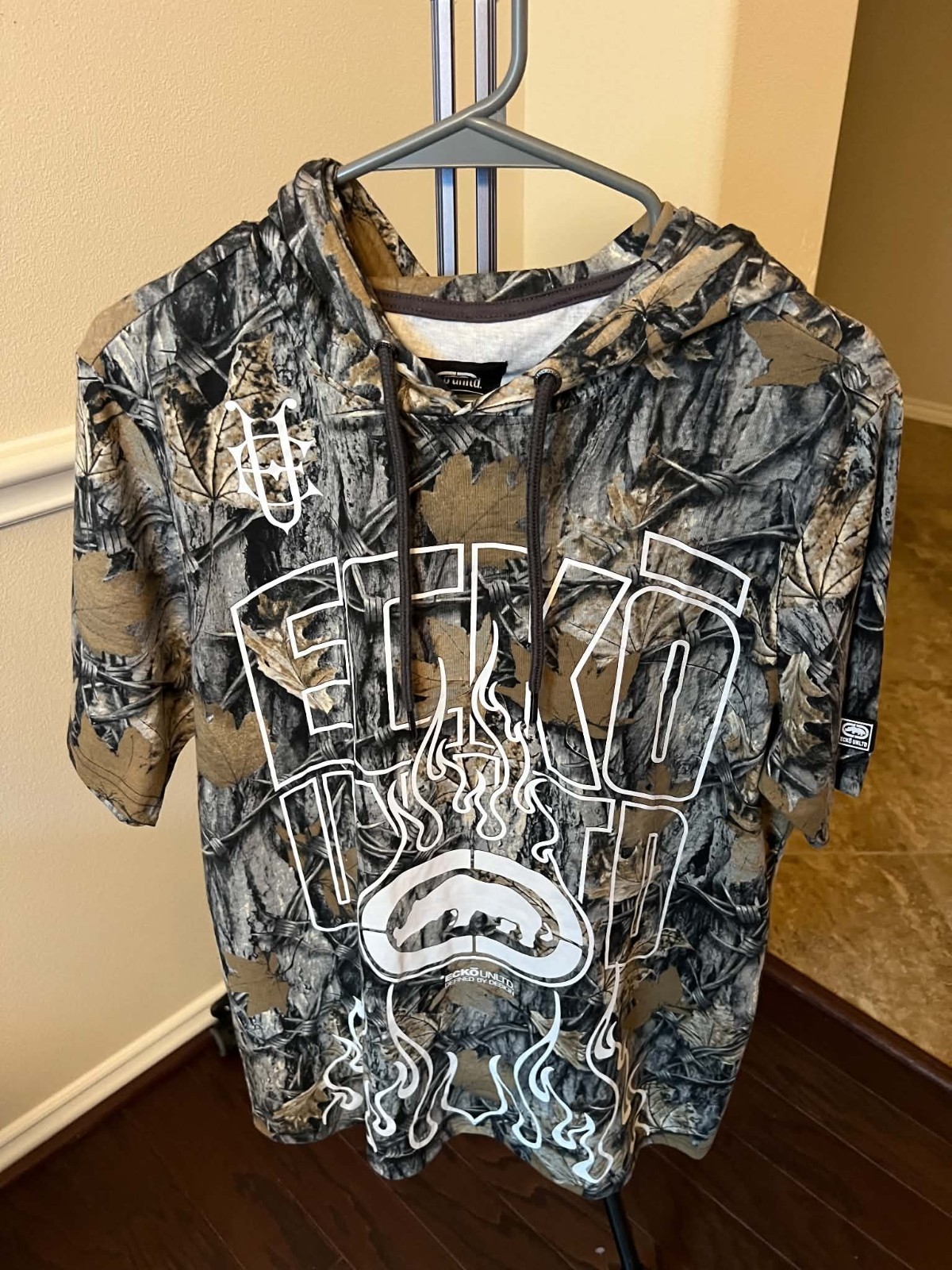 Ecko Unltd. Graphic Print Camo Short Sleeve Hooded Pullover Hoodie Multicolor M