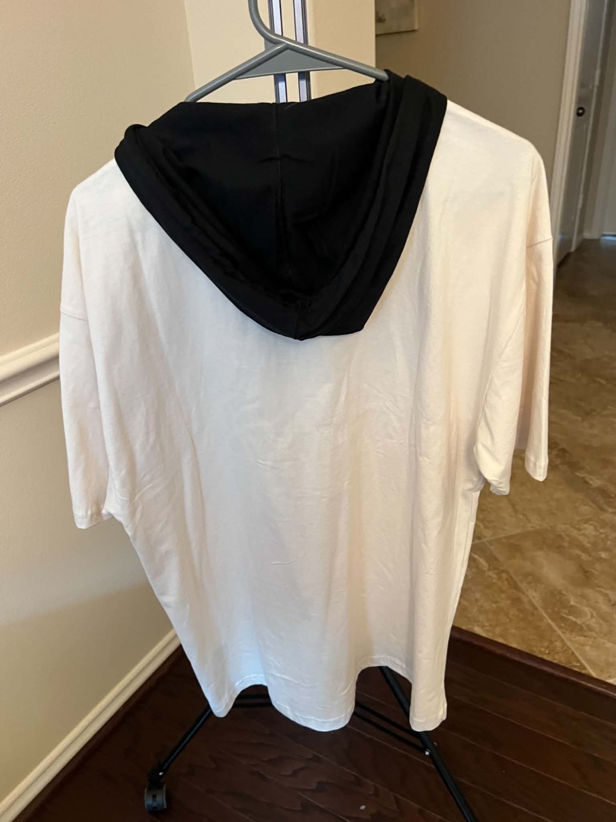 WXYZ Blessed Graphic Hooded T-Shirt Men's L Oversized White Black Short Sleeve - Image 2