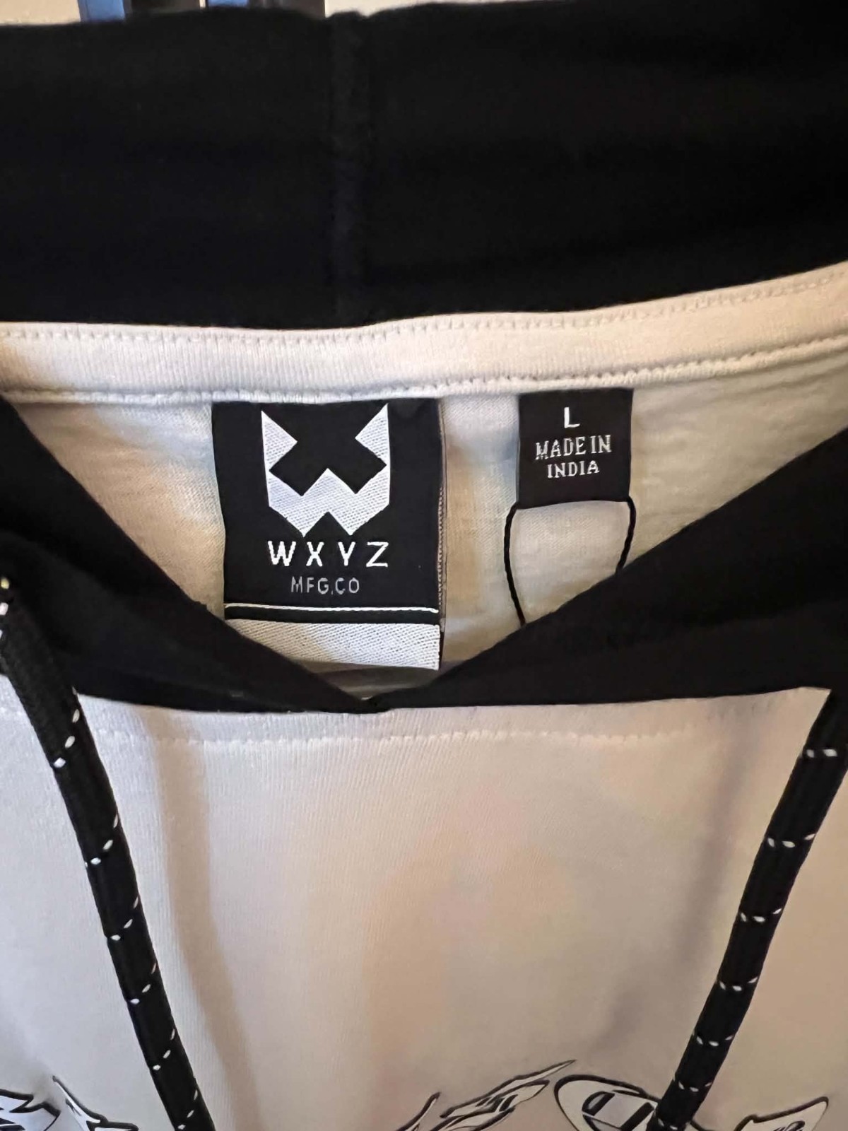 WXYZ Blessed Graphic Hooded T-Shirt Men's L Oversized White Black Short Sleeve - Image 3