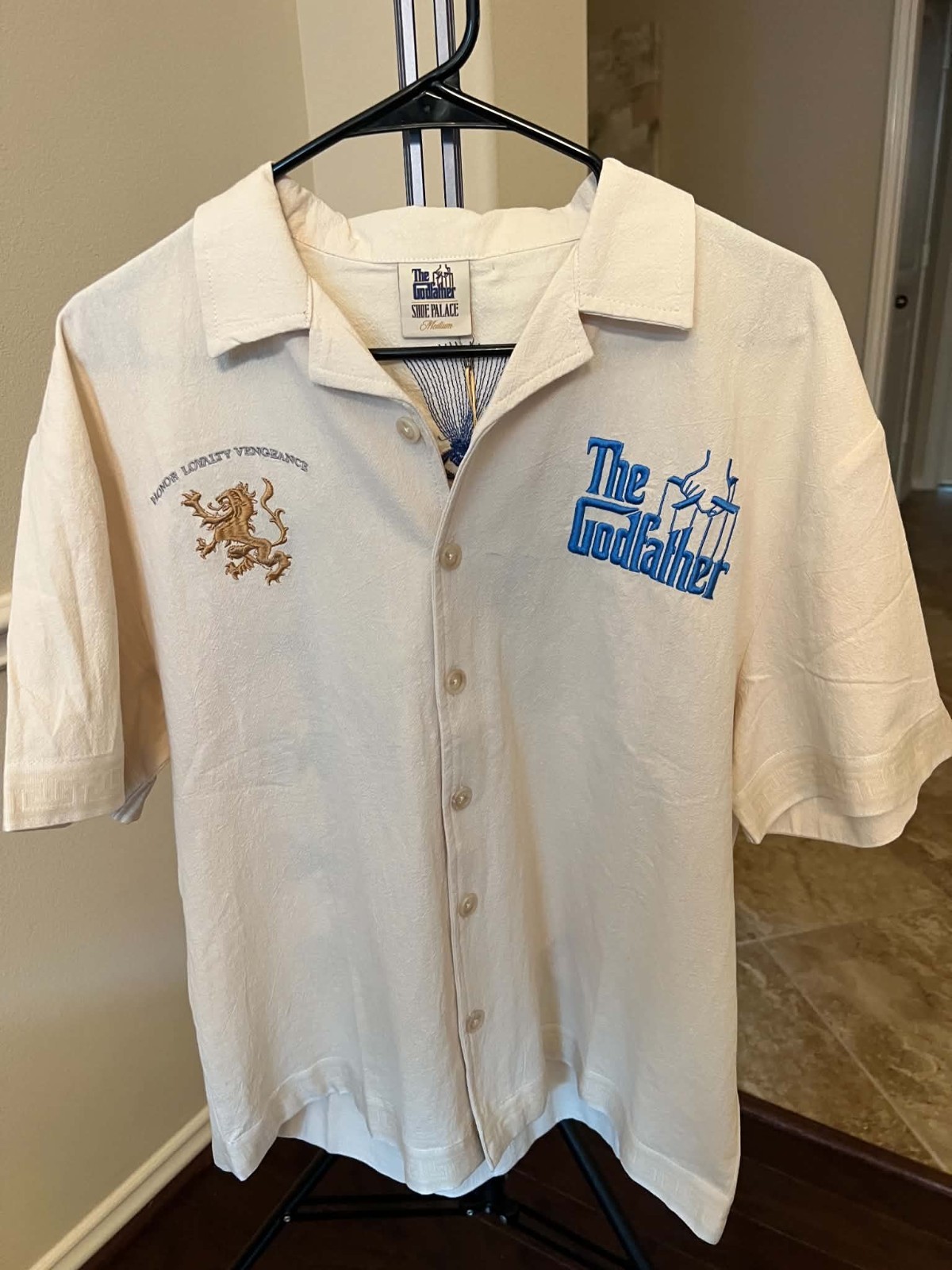 Shoe Palace The Godfather Graphic Print Button-Up Shirt Cream/Blue M