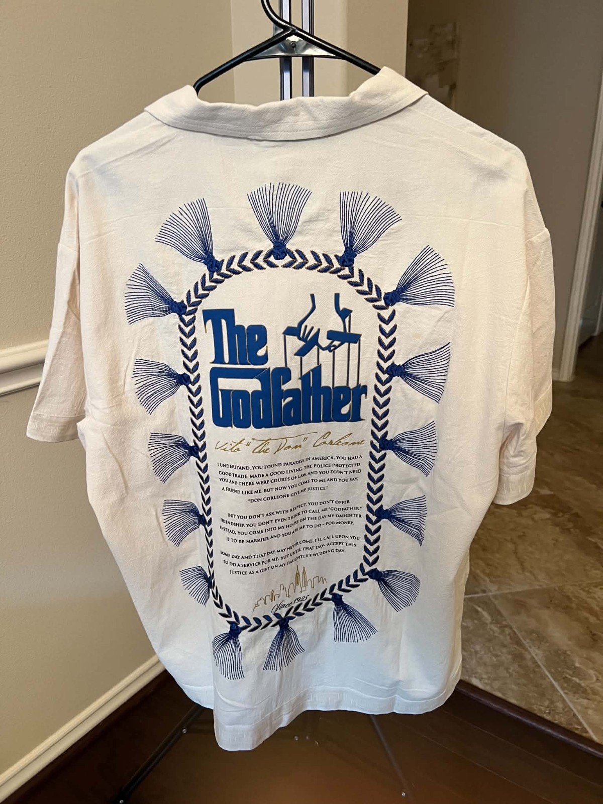 Shoe Palace The Godfather Graphic Print Button-Up Shirt Cream/Blue M - Image 2