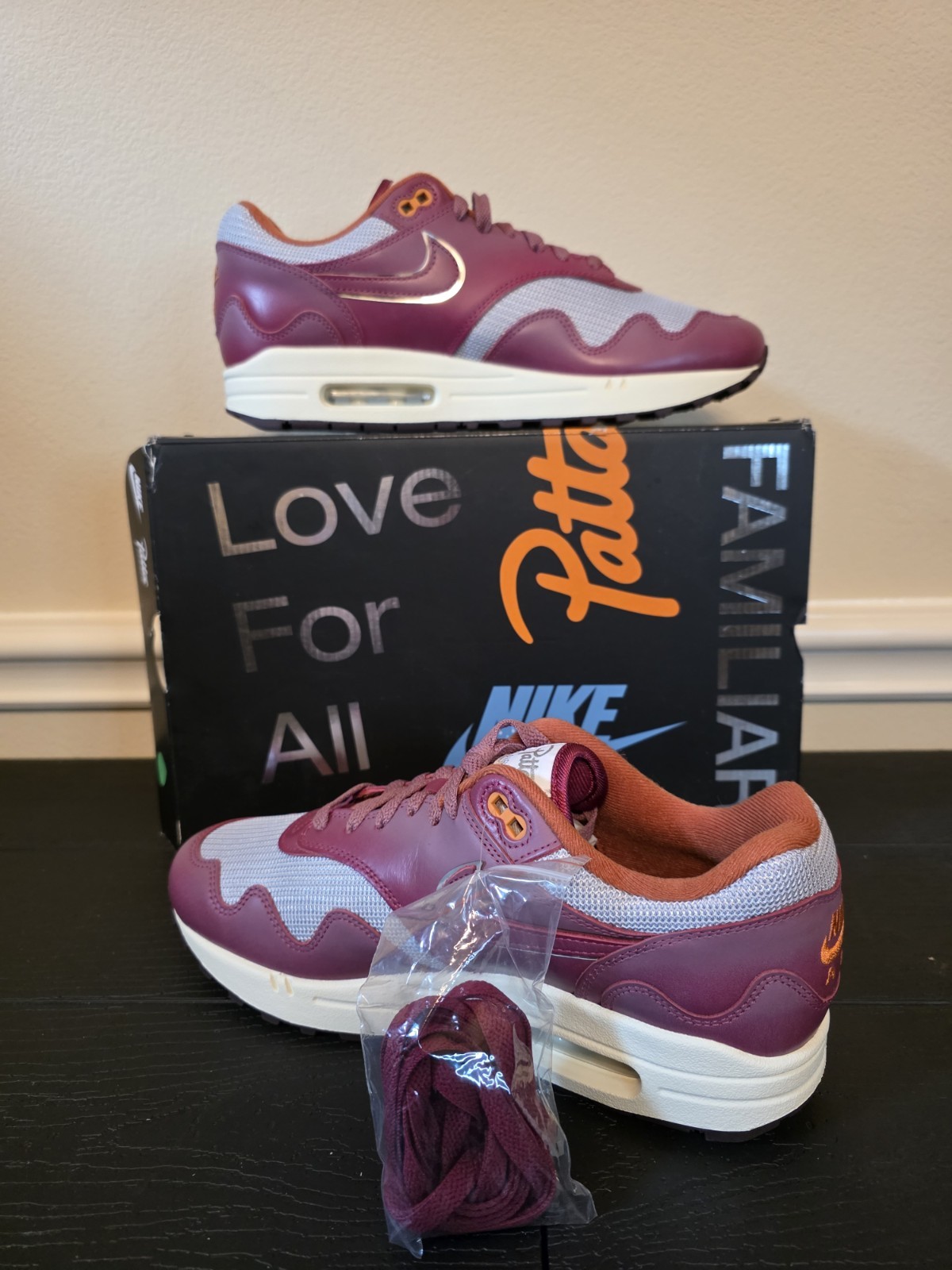 Nike Air Max 1 x Patta Rush Maroon Metallic Silver Leather DO9549-001 - Image 12