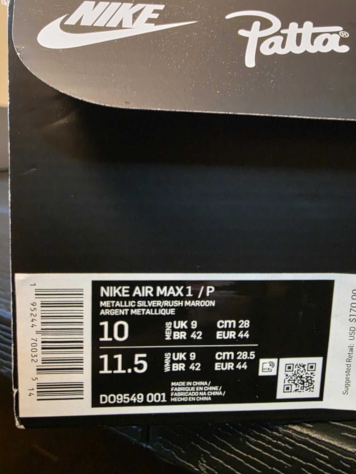 Nike Air Max 1 x Patta Rush Maroon Metallic Silver Leather DO9549-001 - Image 13