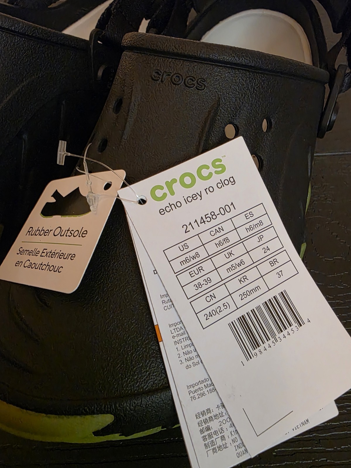 Crocs Echo Icy Ro Clog Men's US 6 / Women's 8 Black/Green Slip-On 211458-001 - Image 7