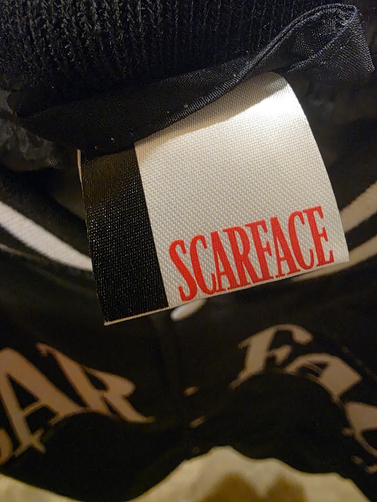 Scarface Men’s Varsity Jacket Size XL Black/White Graphic Back Snap Front Lined - Image 4