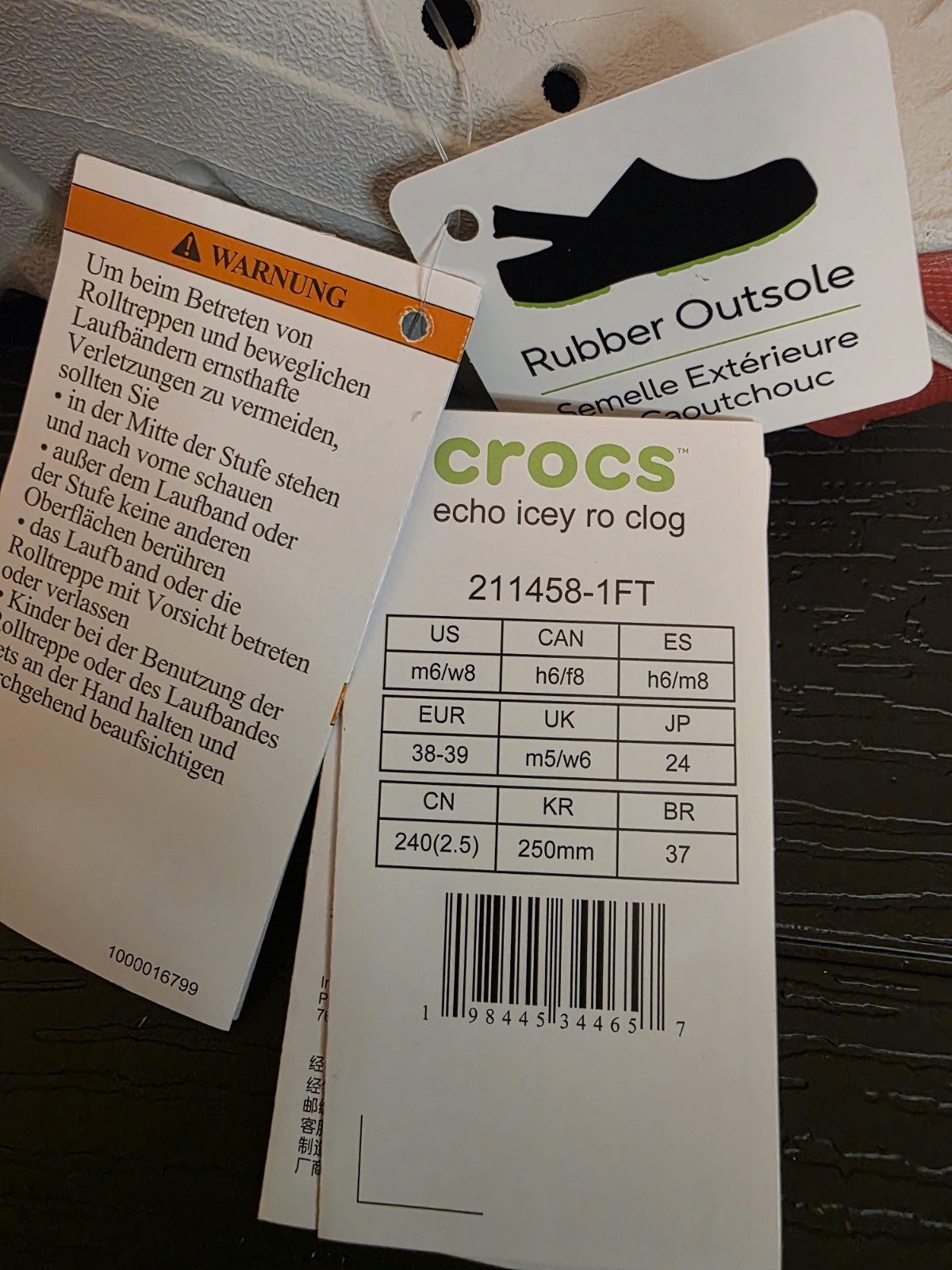 Crocs Echo Icey Ro Clog Unisex Men’s 6 / Wm 8 Gray/Red Rubber Slip-On 211458-1FT - Image 6
