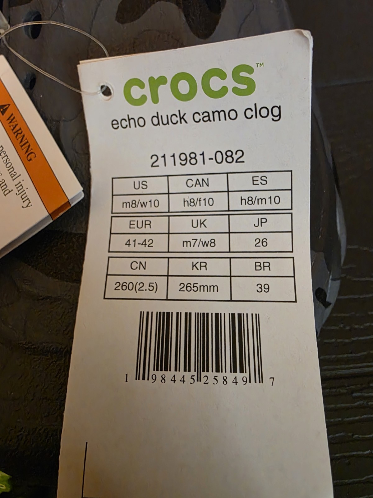 Crocs Echo Duck Camo Clog Men's US 8 Gray/Black Slip-On Strap 211981-082 - Image 6