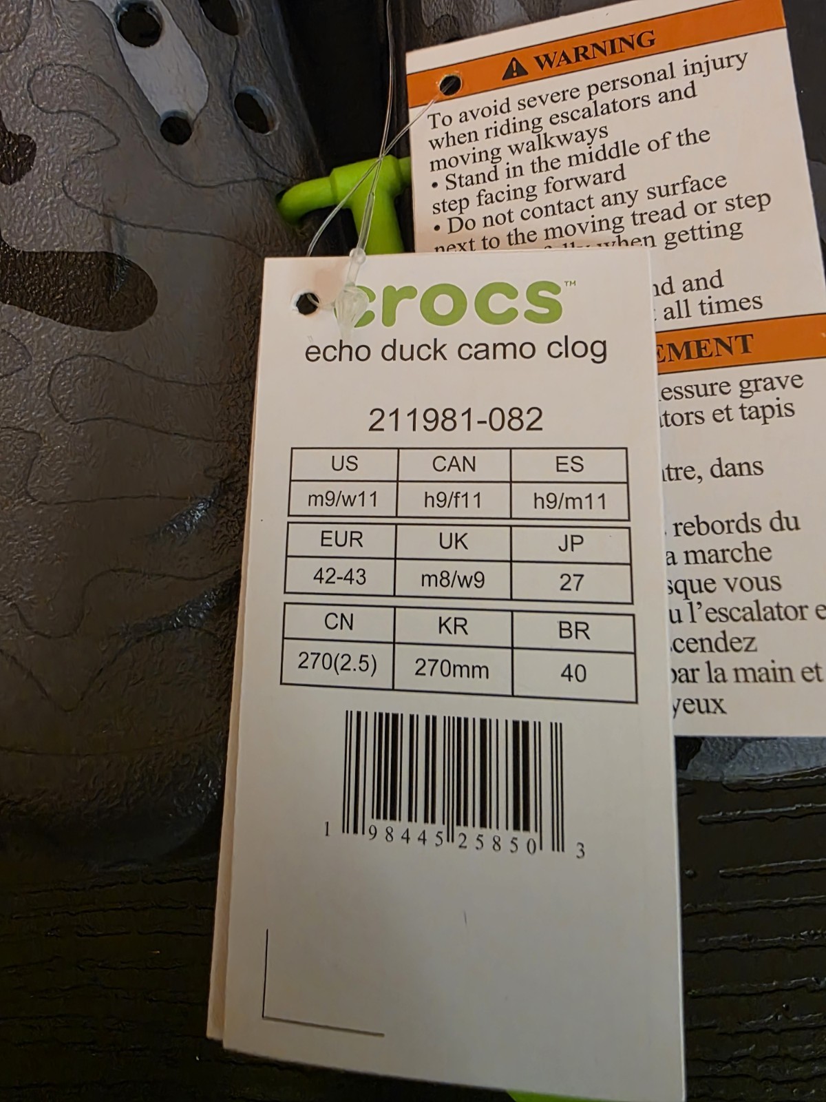 Crocs Echo Duck Camo Clog Men's US 9 Gray/Black Slip-On Synthetic 211981-082 - Image 6