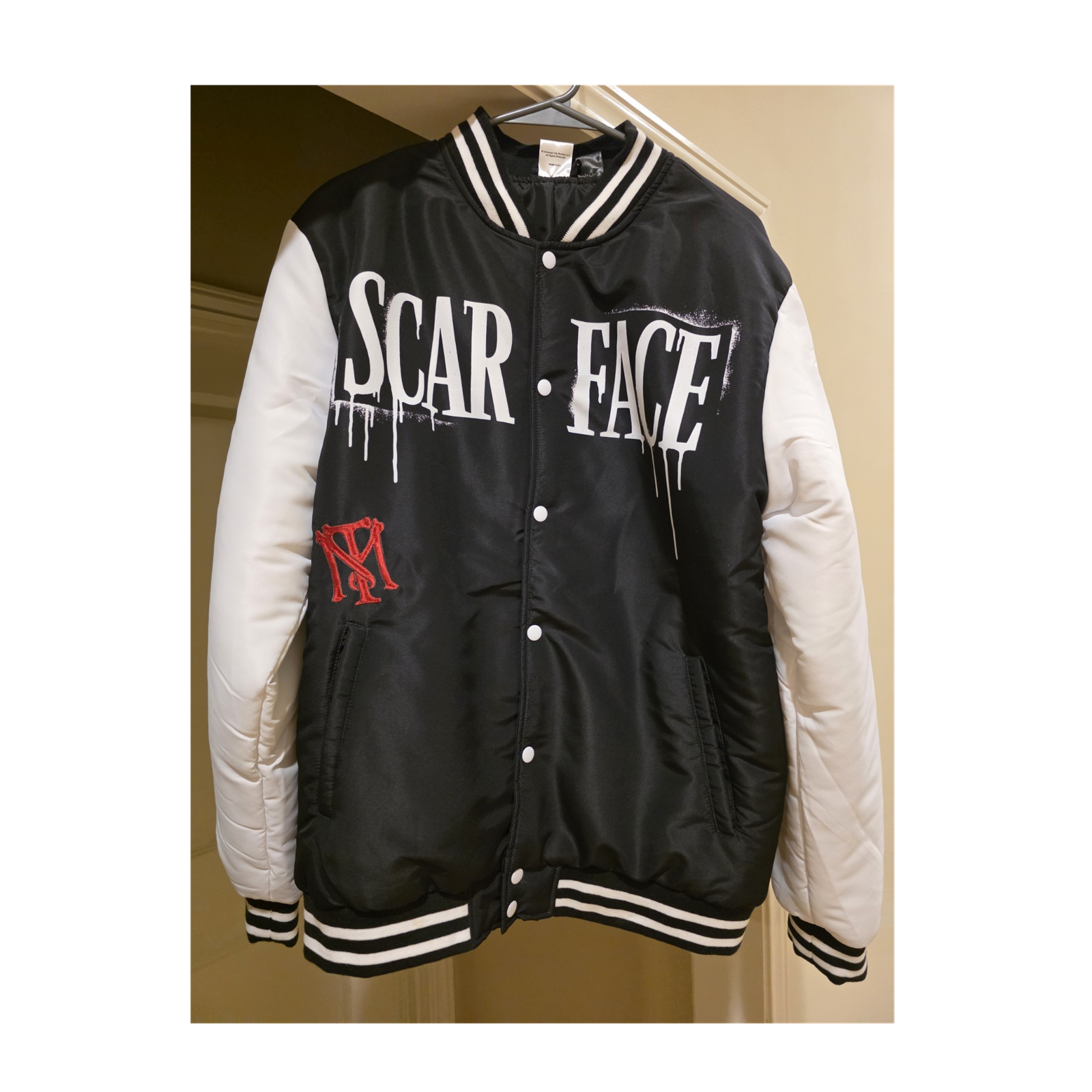 Scarface Men’s Varsity Jacket Size XL Black/White Graphic Back Snap Front Lined
