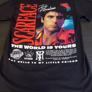 Scarface The World Is Yours Black Graphic T-Shirt Red Logo, Men's Size S/C