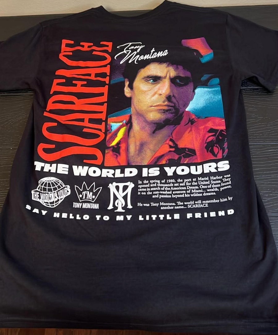Scarface The World Is Yours Black Graphic T-Shirt Red Logo, Men's Size S/C