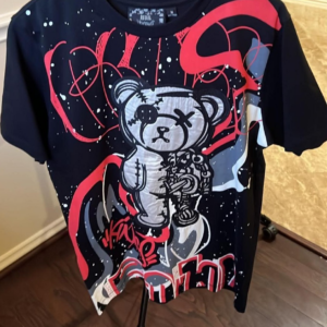 Rebel Vengeance Graphic Teddy Bear Logo T-Shirt Men's M Black Red White Crew
