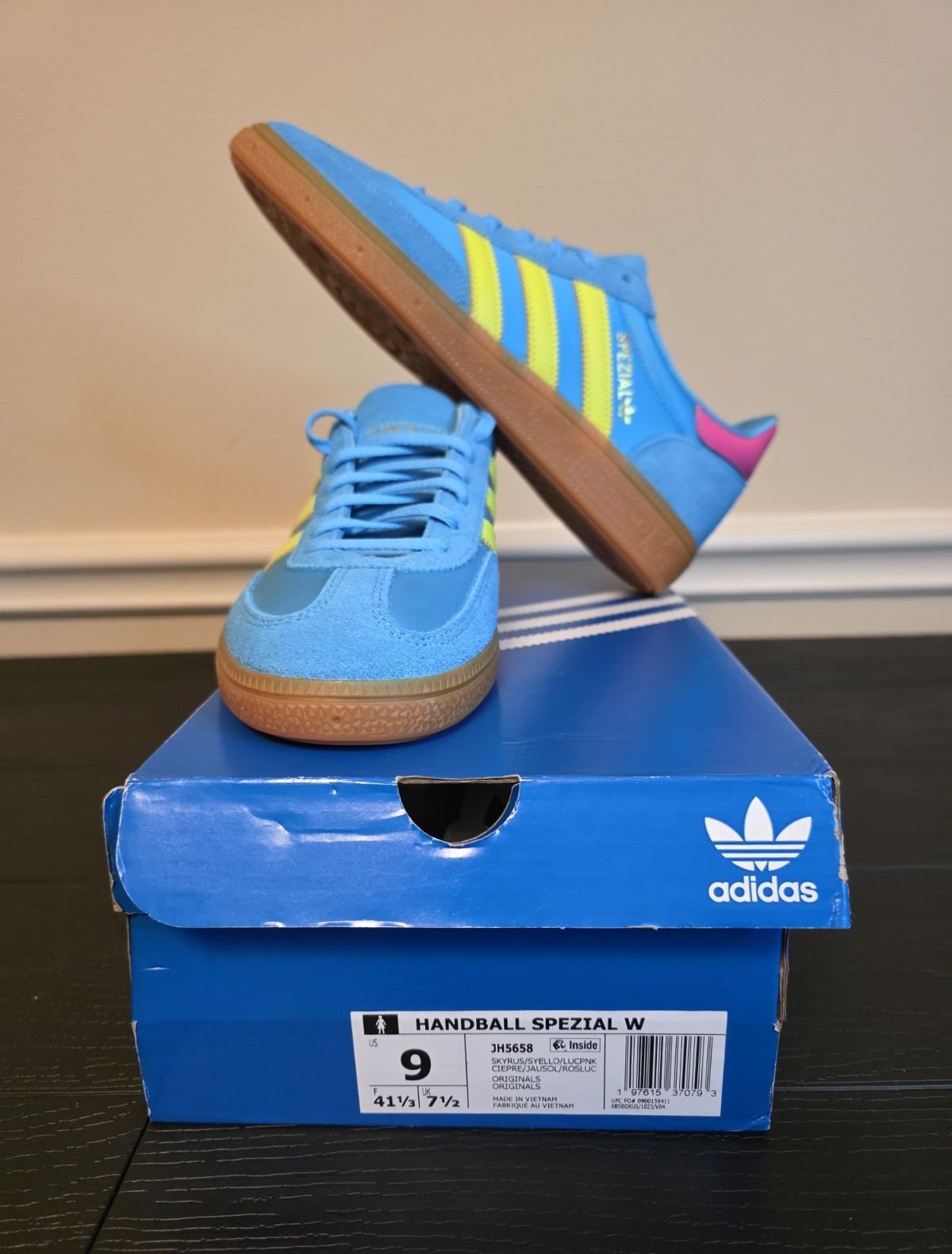adidas Women's Handball Spezial W Sky Rush Solar Yellow Satin Sneakers JH5658